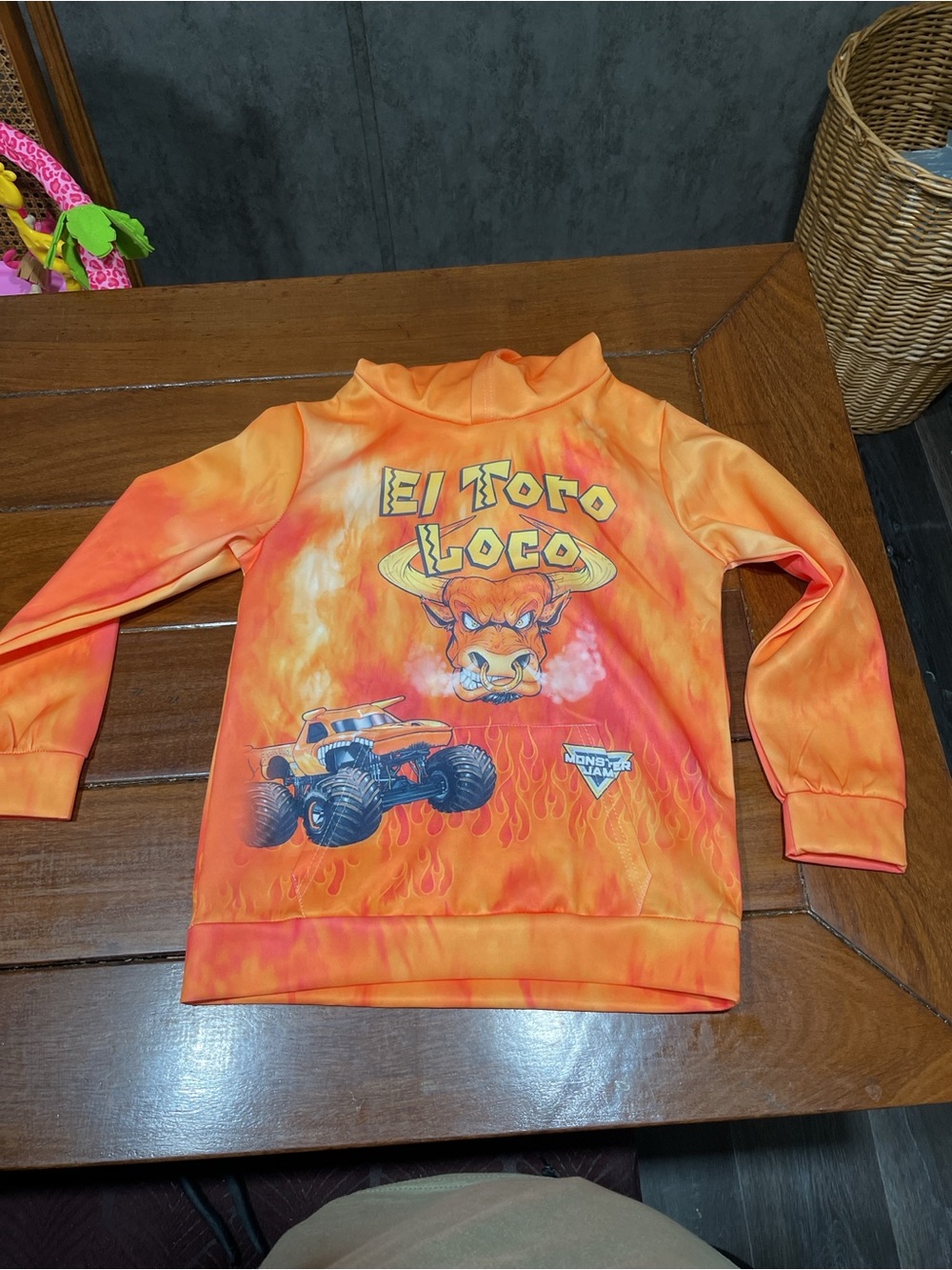 El Toro Loco Monster Truck Kids Pullover - Orange Flame Size 10 (Big Kids)